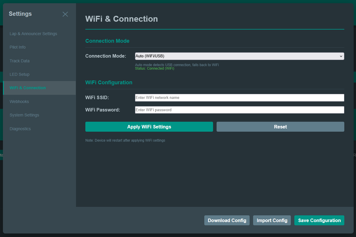 Configuration - WiFi & Connections
